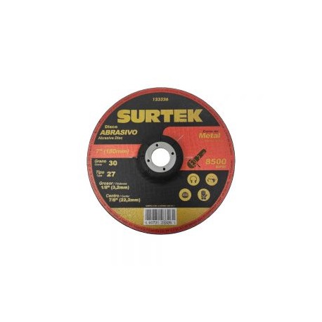 DISCO ABRASIVO DE CORTE SURTEK 123326 TIPO 27 PARA METAL 7” X 1/8” USO EXTRA PESADO