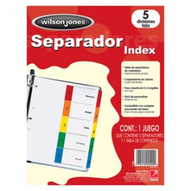 SEPARADOR PARA CARPETA ACCO WILSON JONES P1345 DEL 1 AL 5 CON NUMERO INDEX