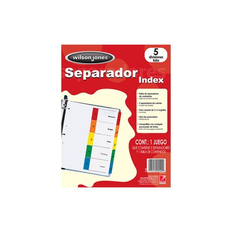 SEPARADOR PARA CARPETA ACCO WILSON JONES P1345 DEL 1 AL 5 CON NUMERO INDEX