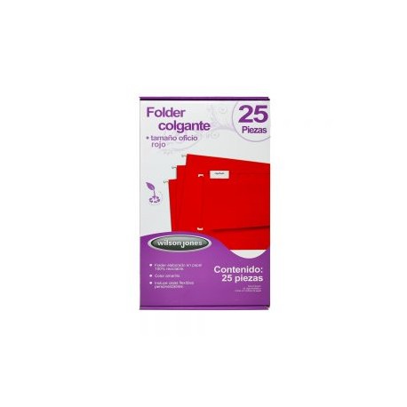 FOLDER TAMAÑO OFICIO COLGANTE ACCO WILSON JONES P3633 ROJO PAQUETE CON 25 PIEZAS