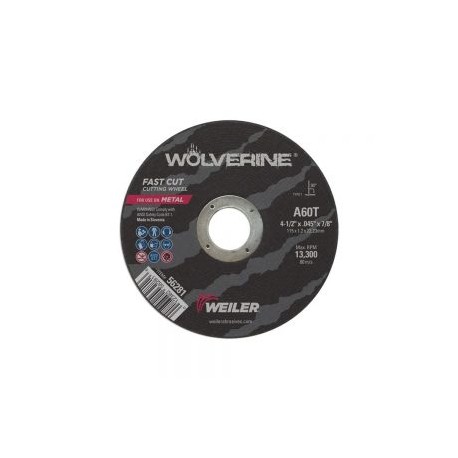 DISCO DE CORTE WEILER WOLVERINE 56281W GRANO 60 TIPO 1 DE 4-1/2” X .045” X 7/8”