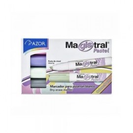 MARCADOR PARA PIZARRON AZOR MAGISTRAL DIDACTICO PAQUETE 4 PIEZAS COLOR PASTEL PUNTA CINCEL