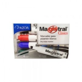 MARCADOR PARA PIZARRON AZOR MAGISTRAL CLASICO PAQUETE 4 PIEZAS VARIOS COLORES PUNTA CINCEL