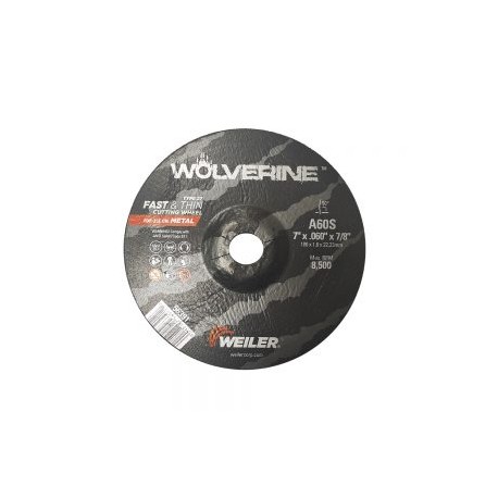 DISCO DE CORTE WEILER WOLVERINE 56391W GRANO 60 TIPO 27 7X.060X7/8 DE PULGADA