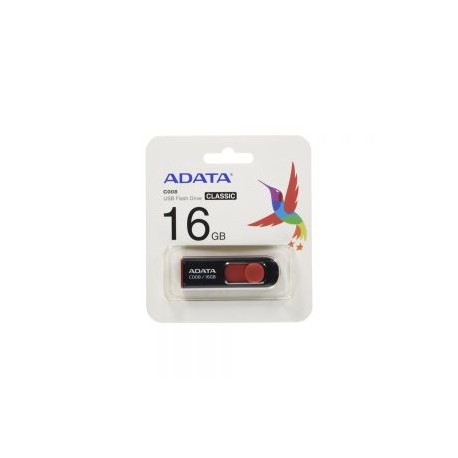 MEMORIA USB ADATA C008 NEGRO CON ROJO 16 GIGABYTES