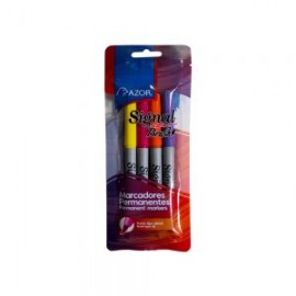 MARCADOR PERMANENTE AZOR SIGNAL BRUSH PAQUETE CON 4 PIEZAS VARIOS COLORES PUNTA PINCEL