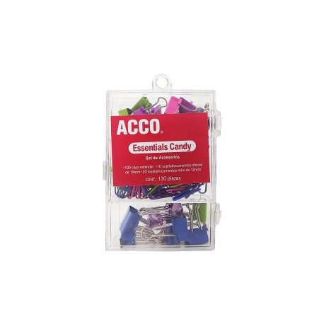 KIT DE ACCESORIOS ACCO P4722 COLORES NEON CONTIENE SUJETA DOCUMENTOS Y CLIP 130 PIEZAS