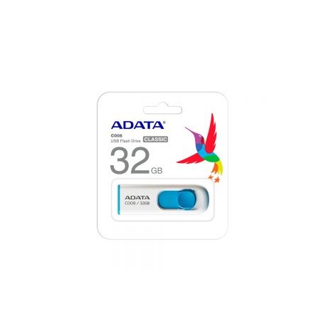 MEMORIA FLASH USB ADATA C008 BLANCO CON AZUL 32 GIGABYTES