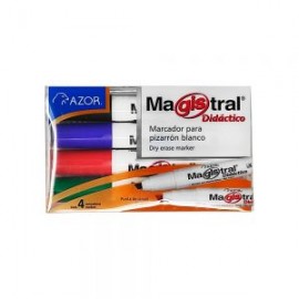 MARCADOR PARA PIZARRON AZOR MAGISTRAL DIDACTICO PAQUETE 4 PIEZAS VARIOS COLORES PUNTA CINCEL