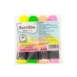 MARCADOR DE TEXTO BARRILITO 1165MTX PAQUETE CON 4 PIEZAS COLORES NEON PUNTA CINCEL